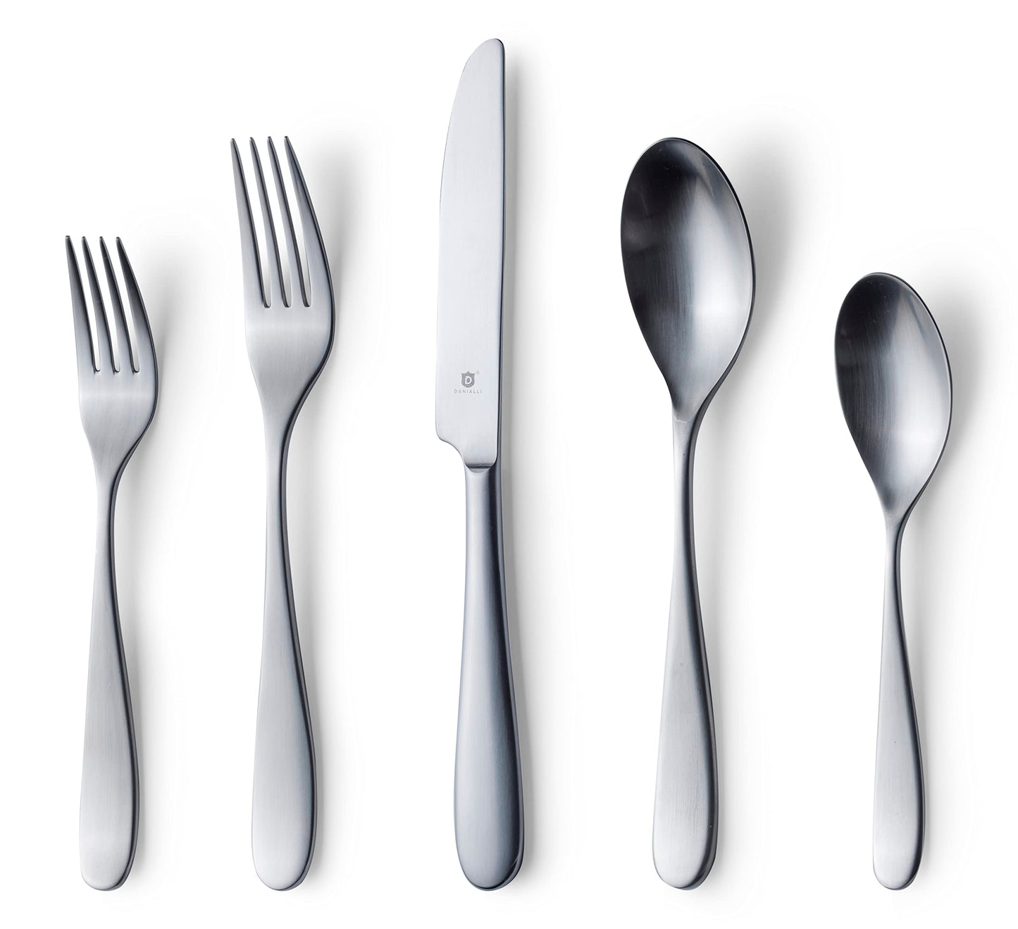 Danialli Matte Silverware Set, 18/10 Stainless Steel Satin Flatware, Modern Brushed Finish Cutlery, Dishwasher Safe & Durable, Built to Last (40-Piece, Marettimo)