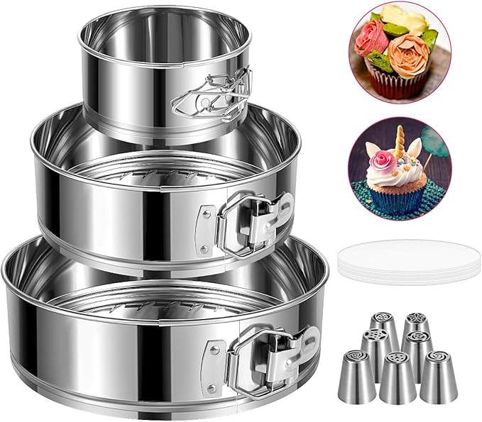 E-Gtong 4/7/9-Inch Springform Pan Set, Removable Bottom, Stainless Steel