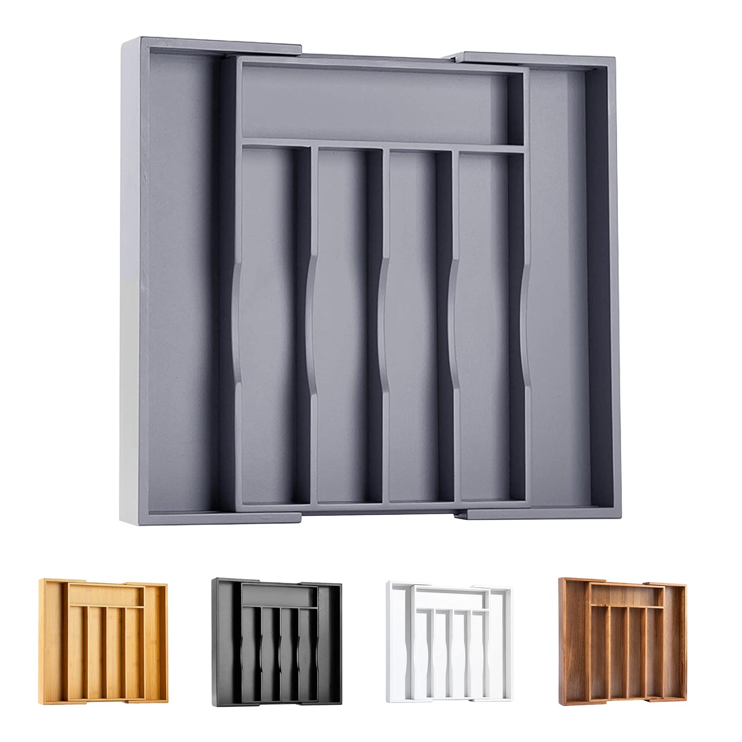 Bellsal Large Premium Acacia Wood Silverware Organizer - Expandable Utensil Drawer Organizer - 17"x19.6" Utensil Holder and Cutlery Tray with Grooved for Kitchen Flatware Utensils(7-9 Slot, Acacia)