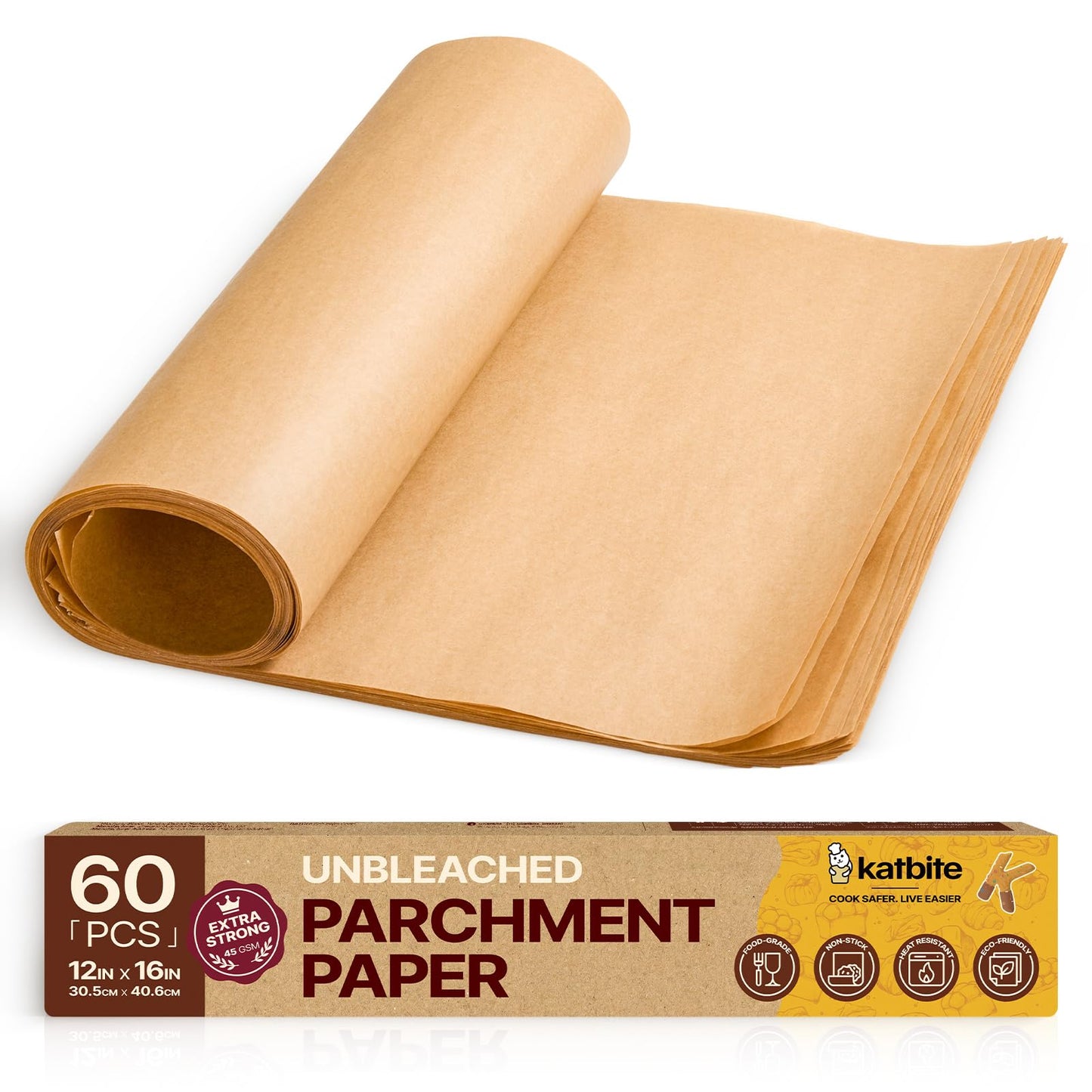 Katbite 8x8 Inch Parchment Paper Sheets 200 PCS, Unbleached and Nonstick