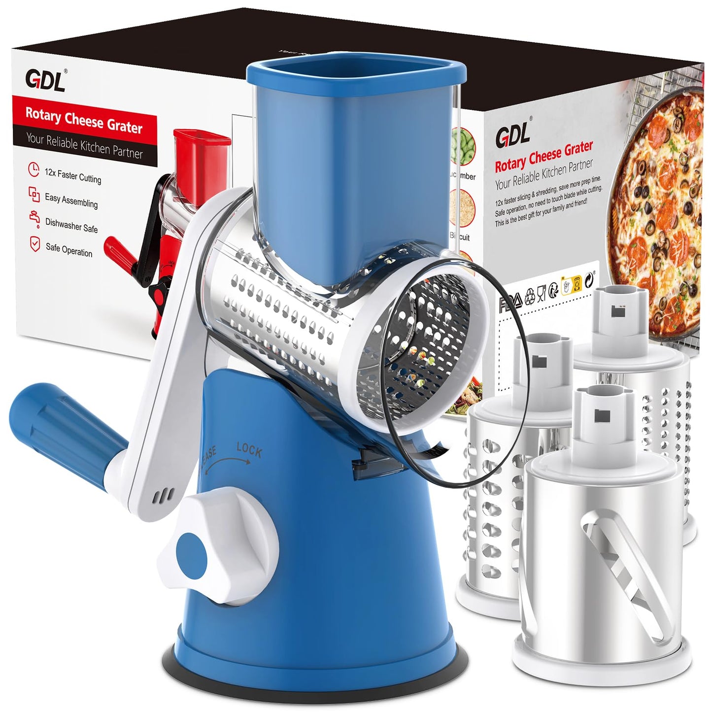 GDL Cheese Grater Hand Crank, Rotary Cheese shredder, Vegetable Slicer