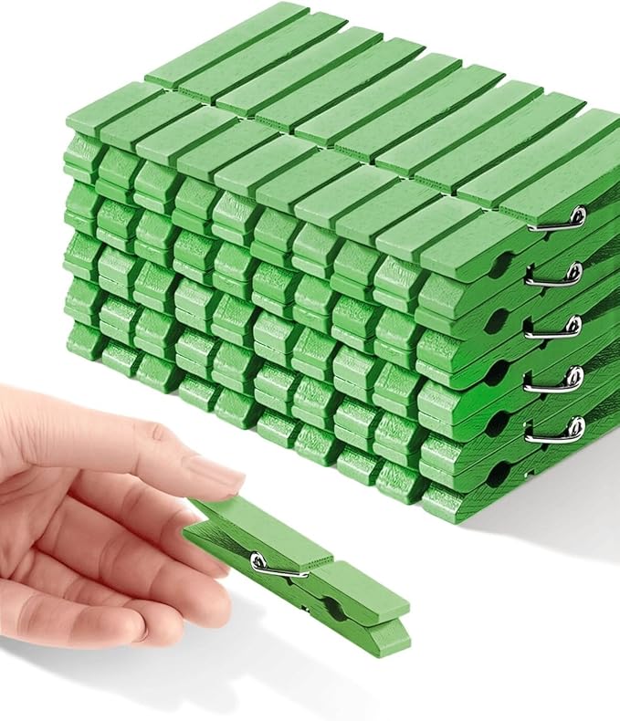 Colored Clothespins, Colorful Clothes Pins Wooden Clips Rainbow Colors 50 Pack Decorative Crafts Pegs Photos Pictures Decoration Clip Clothing Hanging Closepins, 2.83 Inch (Green)