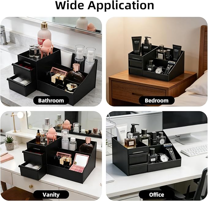 Cologne Stand Organizer for Men - Mens Organizer with Drawers, Perfume Organizer and Cologne Shelf for Bathroom Countertop Storage - Perfect Gifts for Men (Black)