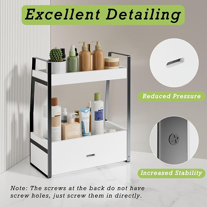 2-Tier Bathroom Organizer Countertop, Bathroom Sink Organizer Countertop, Vanity, Counter Shelf, White