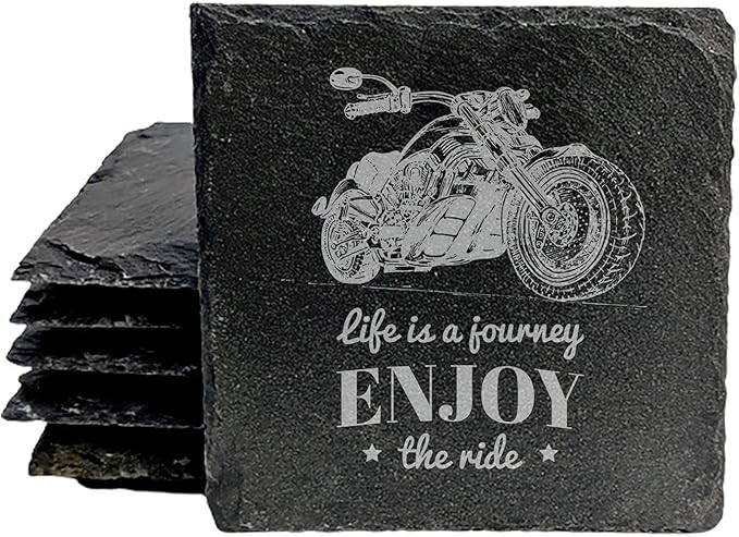 Engraved Motorcycle Journey Slate Coasters Set of 4 – Square – USA Made