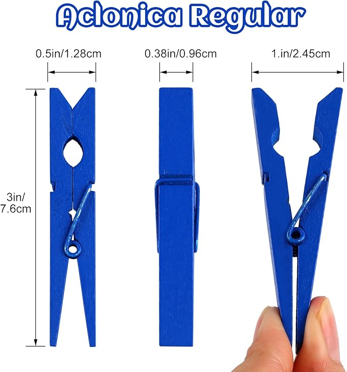 Phinus 72 Pcs Wooden Clothes Pins, 2.9 Inch Clothes Pins for Hanging Clothes, Pictures, Photos, Classroom, Crafts, Decoration, Clothespins Heavy Duty (Dark Blue)