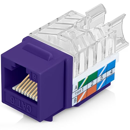Everest 45° Angled RJ45 Cat6 Keystone Jacks 50-Pack in Purple