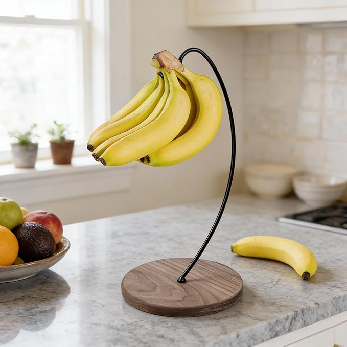 Black Walnut Banana Holder Stand - Banana Hanger Stand Wood, Wooden Bananas Tree Hanger to Keep Bananas Fresh