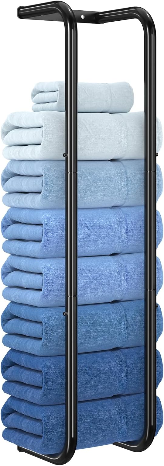 Simple Trending Towel Rack Wall Mounted, Towel Holder for 9 Large Towels, Bathroom Organizer, Black