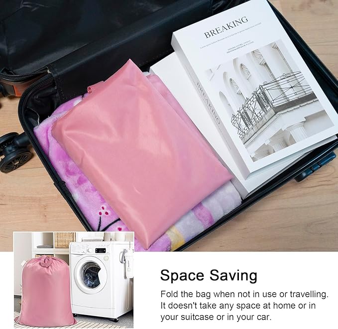 Polecasa Extra Heavy Duty Large Laundry Bag with Sturdy Handles and Drawstring Closure, 28 x 36 inches Durable Storage Bags for Basket, Hamper, College, Dorm, Travel, Pink
