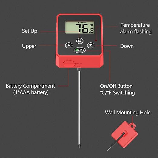 Timloon Digital Candy Thermometer with Pot Clip, Backlight LCD, 8" Long Probe, Temperature Alarm, ℃/℉ Switch, Instant Read Kitchen Thermometer for Cooking, Baking, and Candy Making