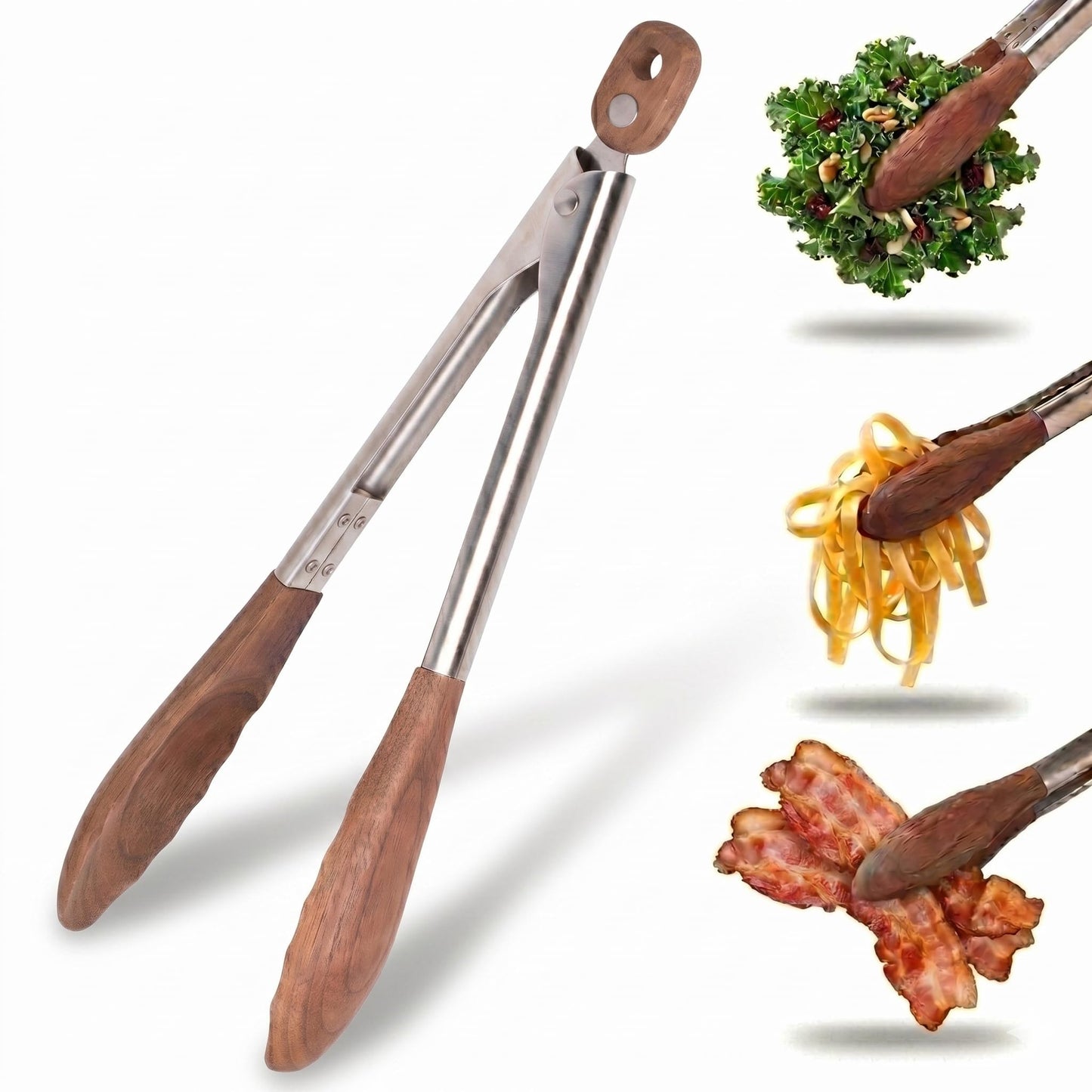 Salt & York 11-Inch Olive Wood Tongs, Long Handle Kitchen Tongs for Cooking, Salad, Pasta, and Grilling, Farmhouse Style Kitchen & Cookware, Ideal for Entertaining, Wedding and Housewarming Gift