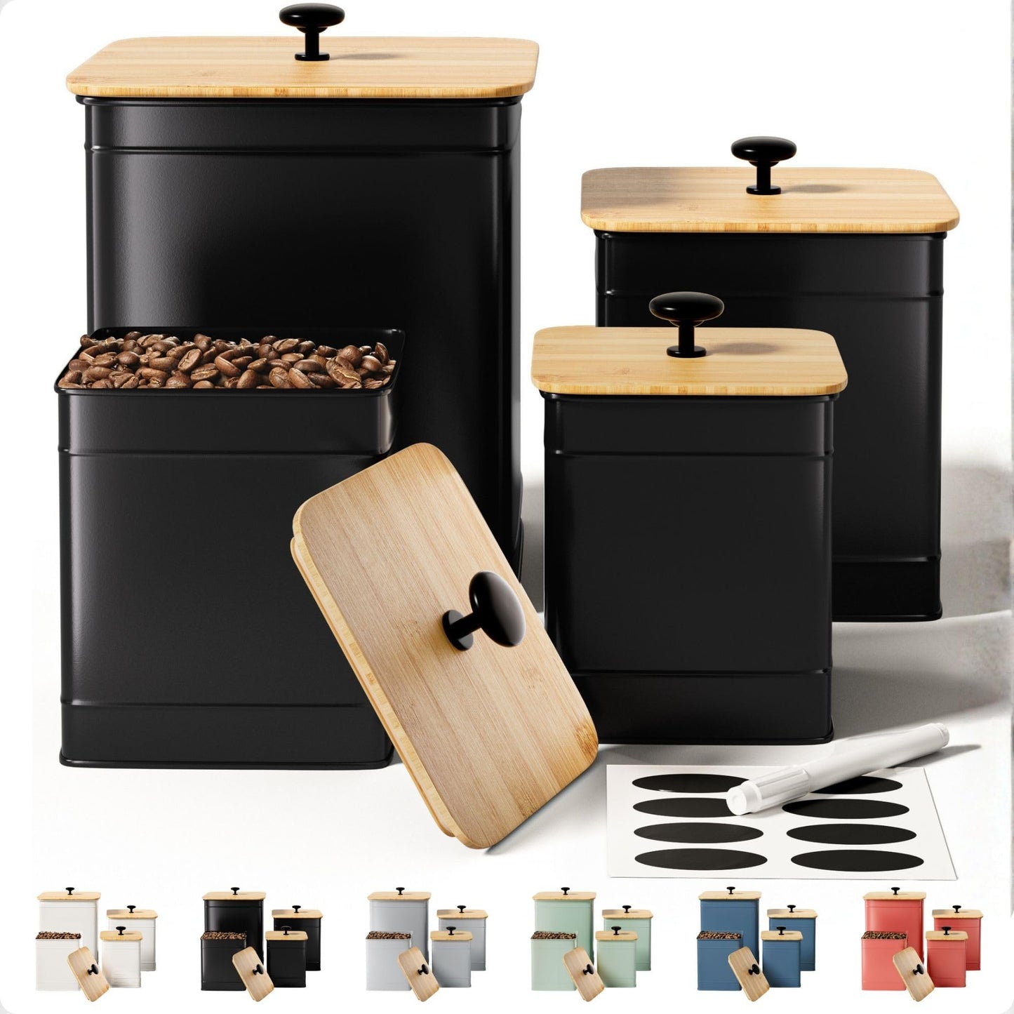 Kitchen Canisters for Countertop Set of 4 w/ Chalkboard Labels & Marker Pen