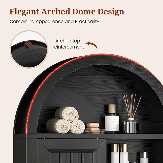 Arched Bathroom Wall Cabinet, 23.6 x 30.3'' Over The Toilet Cabinet With Sliding Barn Door, Adjustable Shelf, Wall Mounted Cabinets for Bathroom Laundry Room Kitchen (Black,Sliding Door, 30IN)