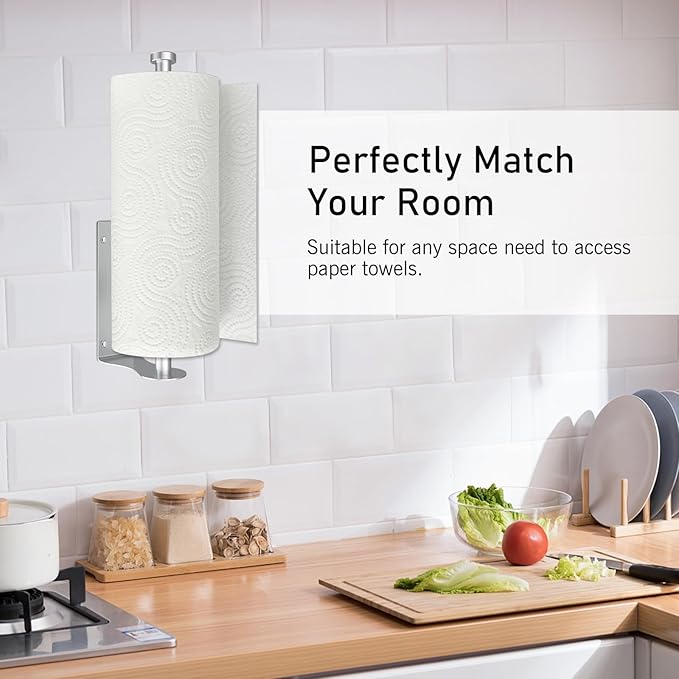 SetSail Paper Towel Holder, 2 Packs Single Hand Operable Paper Towel Holder Under Cabinet with Adjustable Damper Easy Tear Wall Mount Self-Adhesive or Drilled for Kitchen Bathroom, Silver