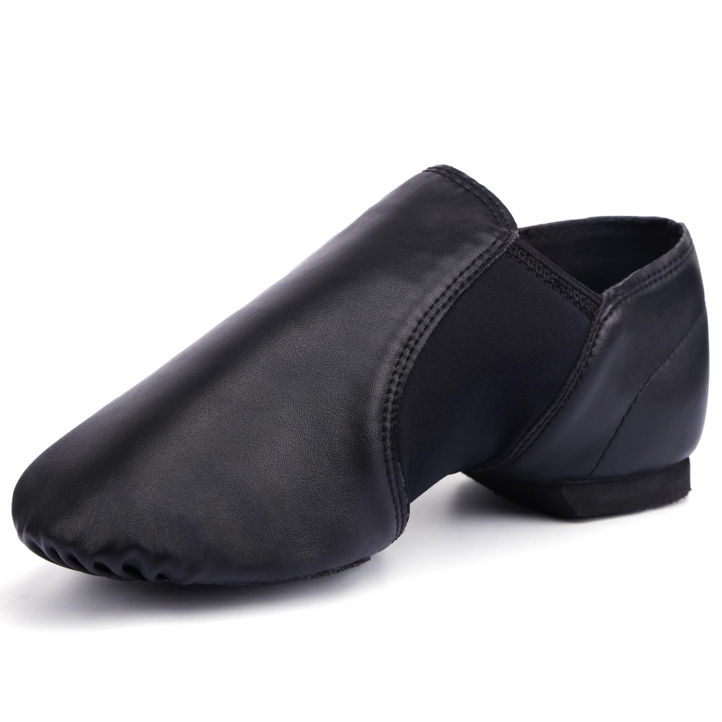 Linodes Unisex 006 PU Leather Upper Slip-on Jazz Shoe for Women and Men's Dance Shoes-Black 7.5M