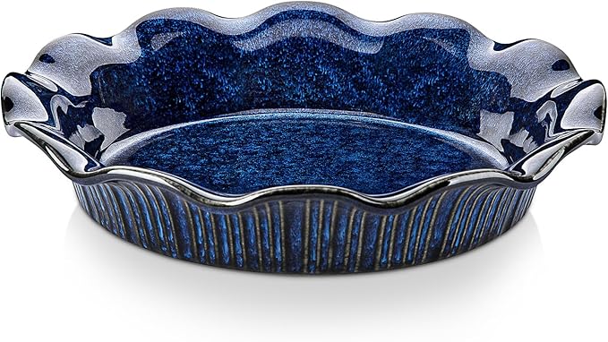 vancasso Stern Ceramic Pie Pan, 9 inch Pie Pans with Ruffled Edge, Deep Pie Dishes for Baking, Round Pie Plates for Apple, Quiche, Pot Pies, Tart, Oven & Dishwasher Safe, Set of 2, Blue