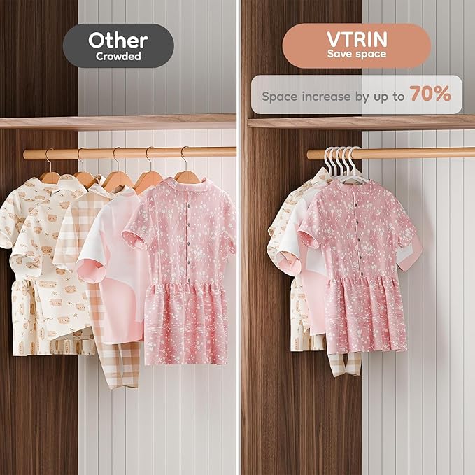 VTRIN Baby Hangers 100 Pack Large Capacity Hard Plastic Kids Hangers Suitable for All Clothes of Infant and Toddler, Such as Short, Shirts and Thick Coats, for Kids Clothes