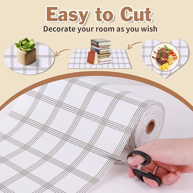 Drawer and Shelf Liner for Kitchen Cabinet: 17 in X 20 Ft Non Slip Waterproof Shelf Paper Non Adhesive Refrigerator Liners White Square Easy Liners for Bathroom Cupboard with Knife Tape Measure