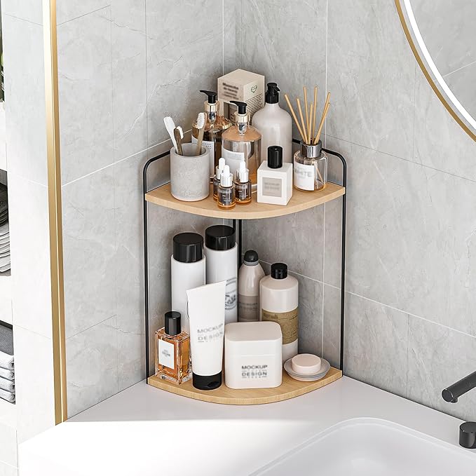 Bathroom Counter Organizer,Countertop Organizer,Vanity Organizers,Bathroom Storage,Bathroom Sink Caddy,Counter Shelf,Corner Counter,Corner Shelves(Black-Burlywood)