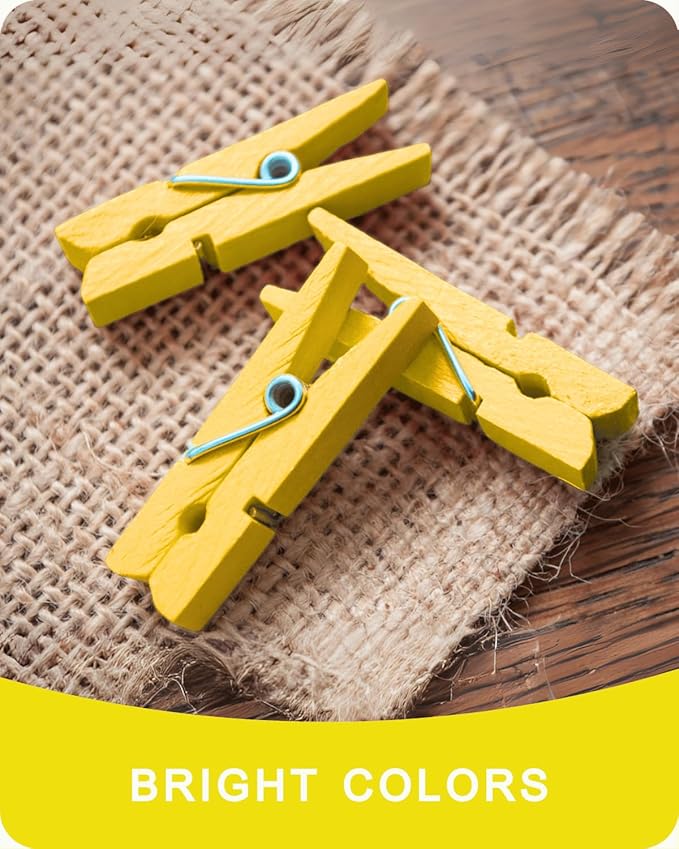 Mini Clothes Pins Wooden Colored Small Clothespins for Photo 1.4 Inch 50 PCS Yellow, Tiny Clips Close Pin for Baby Shower Classroom Crafts Project Decorations Hanging Pegs