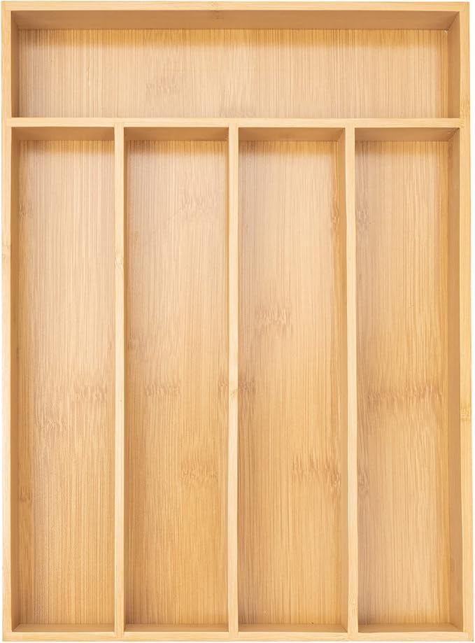 Besilord Silverware Organizer Kitchen Drawer Organizer Utensil Organizer Bamboo Silverware Holder Cutlery Organizer in Drawer Flatware Organizer Tray(7 slots, Natural