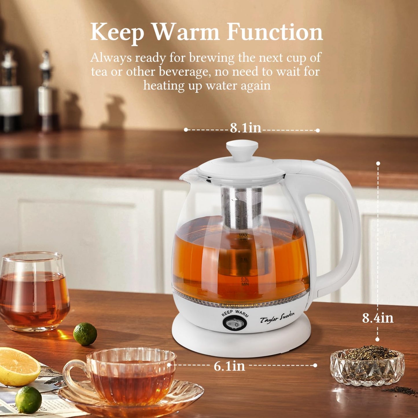 Taylor Swoden Electric Kettle With Tea Infuser, 1L, White