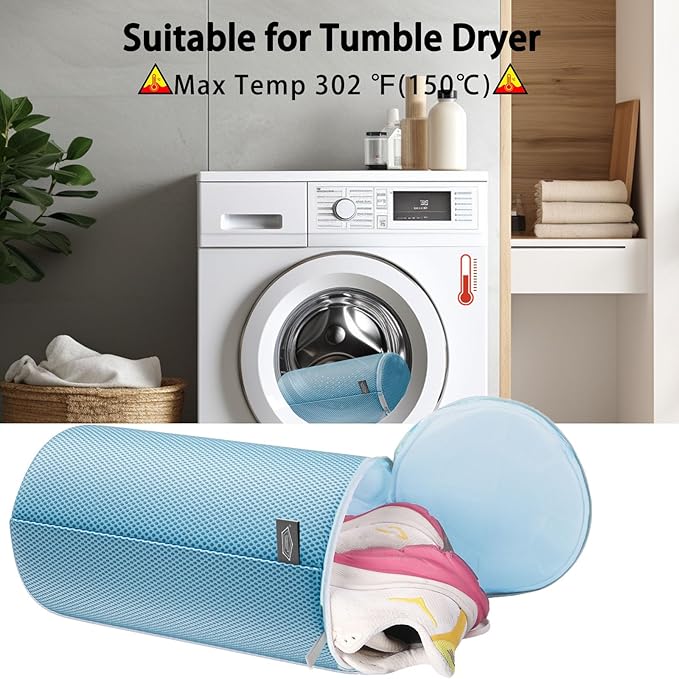 Kimmama Shoe Washing Machine Bag, Shoe Bag for Washing Machine, Mesh Laundry Bags for Sneakers, Footwear, Trainers, Slippers, Blue Sandwish Net, 8x15"