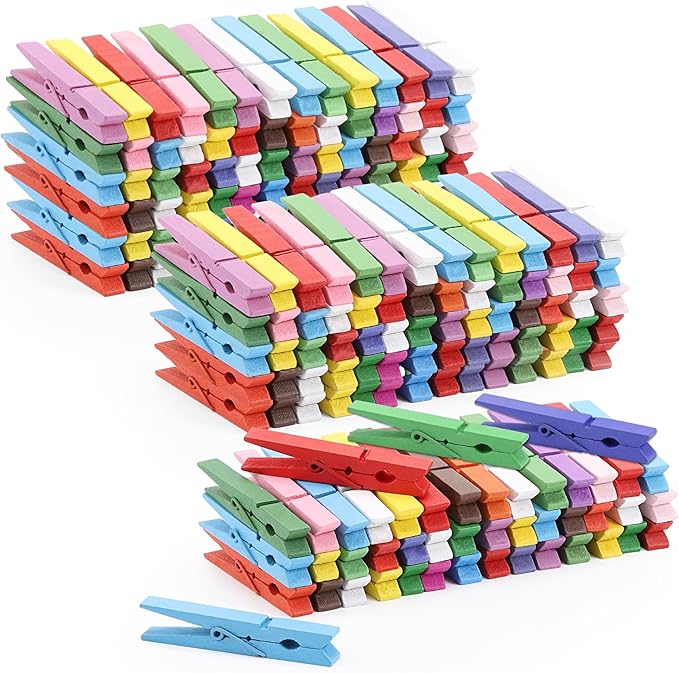 200pcs Colored Clothespins Wooden Clothes Pins, Wood Clips for Crafts Pictures Classroom Photos, 3inch, Random Colors