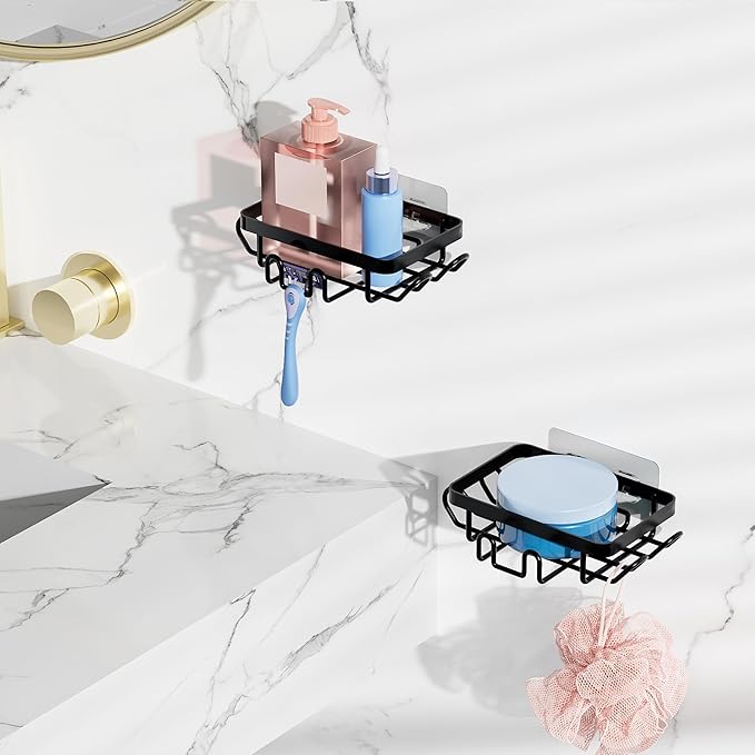 KEGII EXTRA Soap Holders x2 Shower Caddy Hanging, Never Rust Over Showerhead Organizer, Built in 9 Shaver Hanging hooks