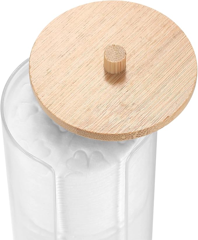 2 Pcs Cotton Pad Holder, Bathroom Makeup Organizers Containers for Cotton Ball/Swab/Round Pads/Floss/Hair Ties Canister Vanity Storage Jars Dispenser Holder wuth Bamboo Lid