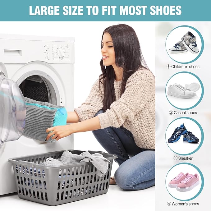 Shoe Washing Machine Bag, Shoe Laundry Bag for Washer and Dryer, Include Dry Net Bag, Reusable and Durable Zipper with Hook Design, Shoe Washing Bag for Sneaker (Gray, 1 Pack)