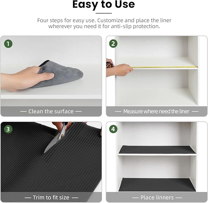 BAGAIL Drawer and Shelf Liner, 20 in X 20 Ft Non-Adhesive Shelf Liners for Kitchen Cabinets, Thick Strong Grip Liners for Desk, Shelves, Bathroom Drawers, Cabinet Protection - Black