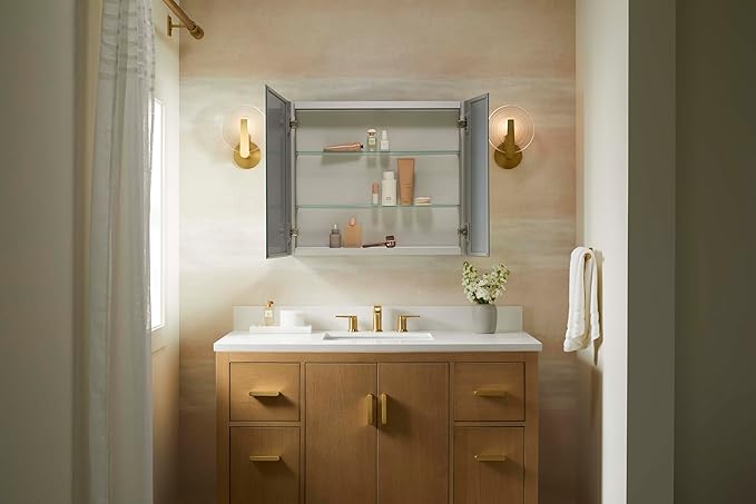 Kohler 55064-NA Embark Slim Medicine Cabinet Mirror, Adjustable Shelves with Mirrored Doors, 30 in. W x 26 in. H
