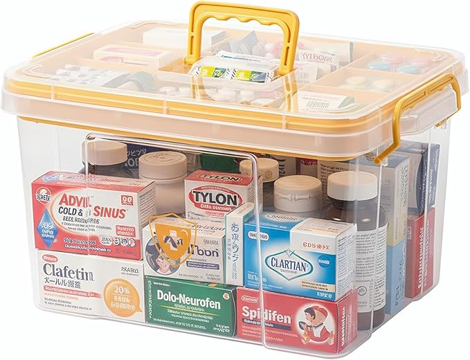 Pulseplay Clear Medicine Organizer Storage Box with Handle Protable Medicine Cabiner Organizer with Removable Tray Multipurpose Plastic Organizer Box for Home and Travel