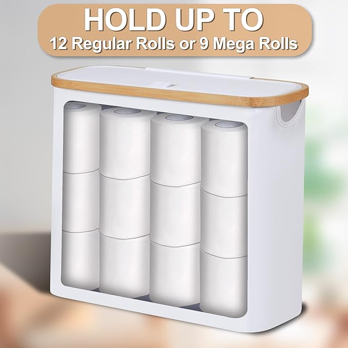 efluky Toilet Paper Basket 28L, Toilet Paper Holder with Lid for Bathroom, Free Standing Storage Organizer Holds Up to 9-12 Rolls (White, 1) (Pack of 2)