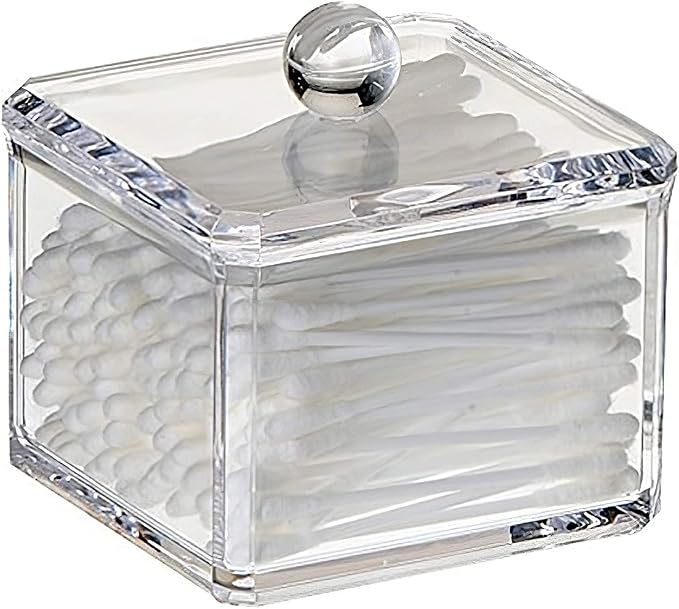 Stackable Square Acrylic Cotton Ball Holder Q-tip Holder Bathroom Swab Dispenser (Single pack)