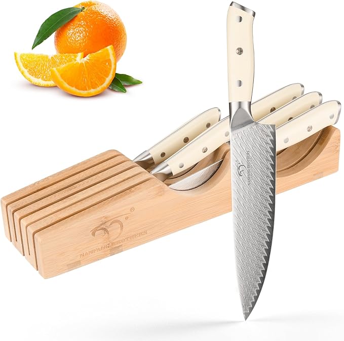 NANFANG BROTHERS® 6-Piece VG10 Damascus Knife Set, Drawer Block