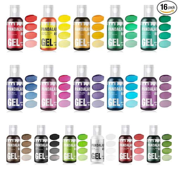 Gel Food Coloring Set - Pandalab 16 Colors x 0.7 oz Highly Concentrated Food Grade Cake Coloring, Vibrant Edible Gel Dye for Baking, Decorating Icing, Frosting, Fondant, Cookies, Macarons, DIY Crafts, 20ml/Bottle