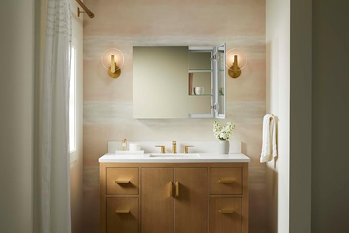 Kohler 55064-NA Embark Slim Medicine Cabinet Mirror, Adjustable Shelves with Mirrored Doors, 30 in. W x 26 in. H