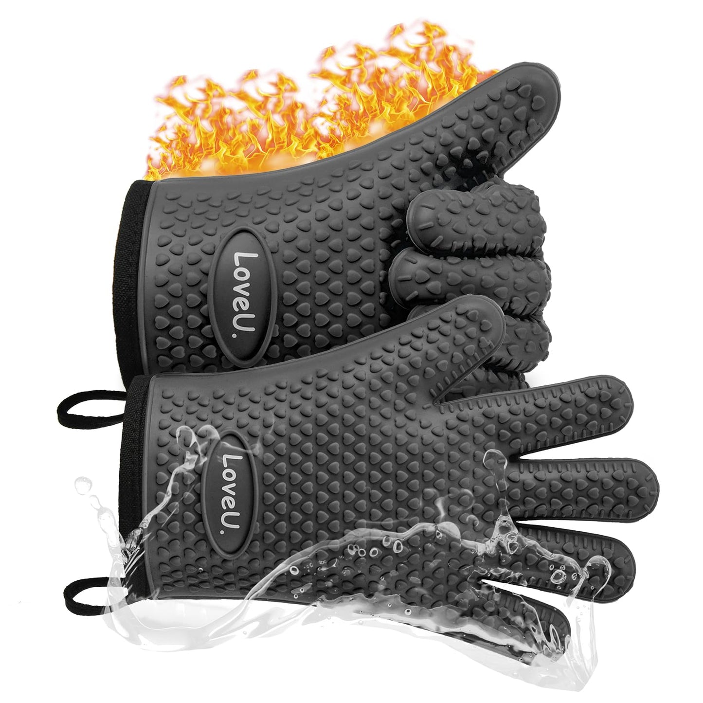 Silicone Oven Mitts Gloves - Heat Resistant, Non-Slip for BBQ, Grilling