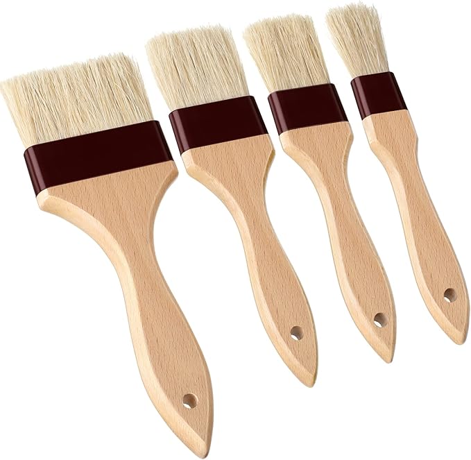 Boao 4 Pcs Pastry Brush, Natural Bristle Basting Brush, 1, 1.5, 2, 3 Inch
