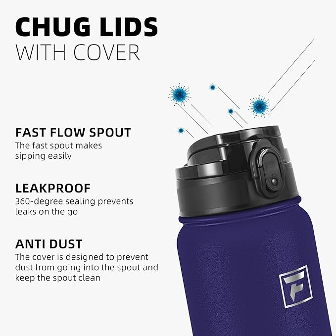 Fanhaw 20 oz Insulated Stainless Steel Water Bottle with Anti-Dust Chug Lid, Leakproof Vacuum Metal Bottle for Kids, Women & Men (Purple Green)