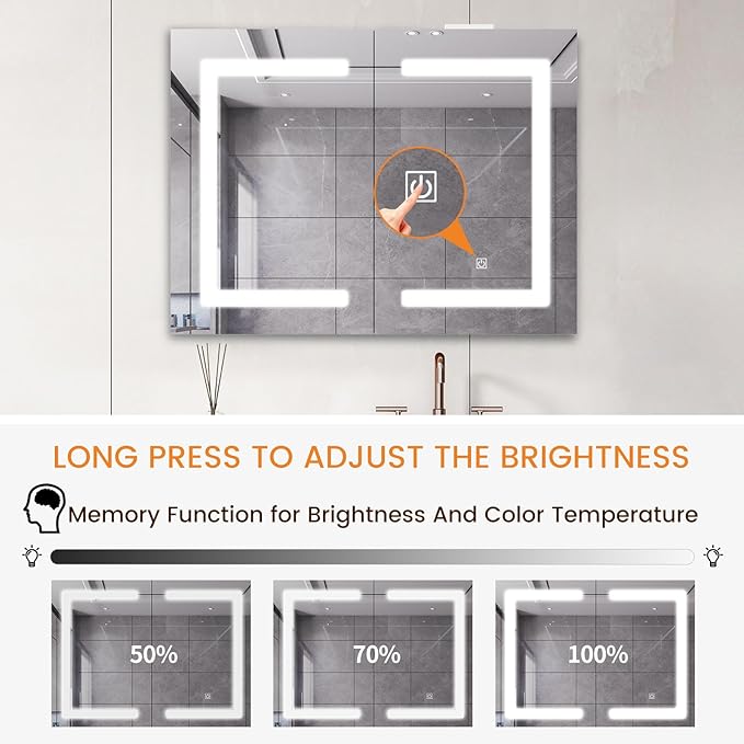 Snughome Bathroom Medicine Cabinet with Mirror & LED Lights, Wall Mount Bathroom Mirror with Storage, Built-in Power Outlets, Dimmable 3 Color Temp, Anti Rust Easy to Install, 31.5" x 23.6"