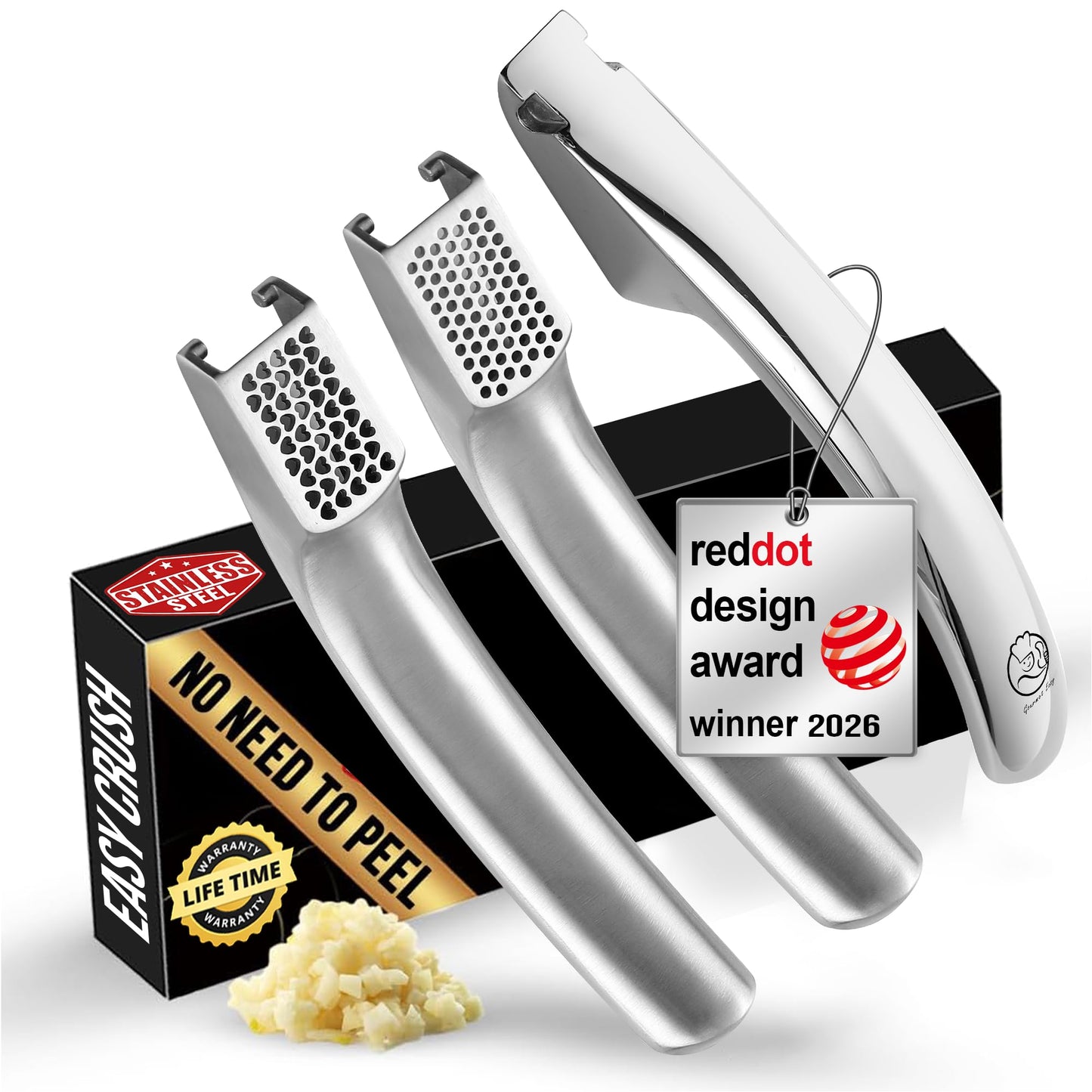 Gourmet Easy Garlic Press Lifetime Replace, No Need to Peel, Coarse Mince