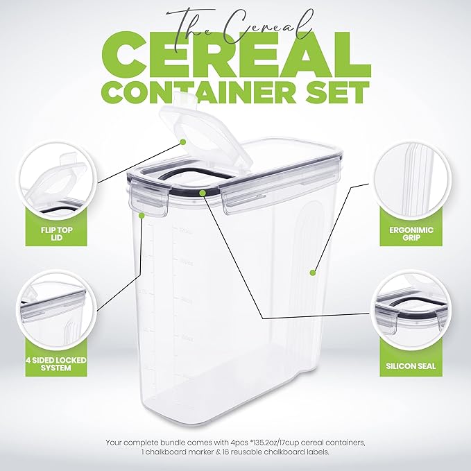 Utopia Kitchen Cereal Containers Storage Set – 6 Pack 4L(135.2 oz) Airtight Food Storage Containers with Lids, BPA-Free Cereal Dispensers for Pantry Organization and Storage (Clear)