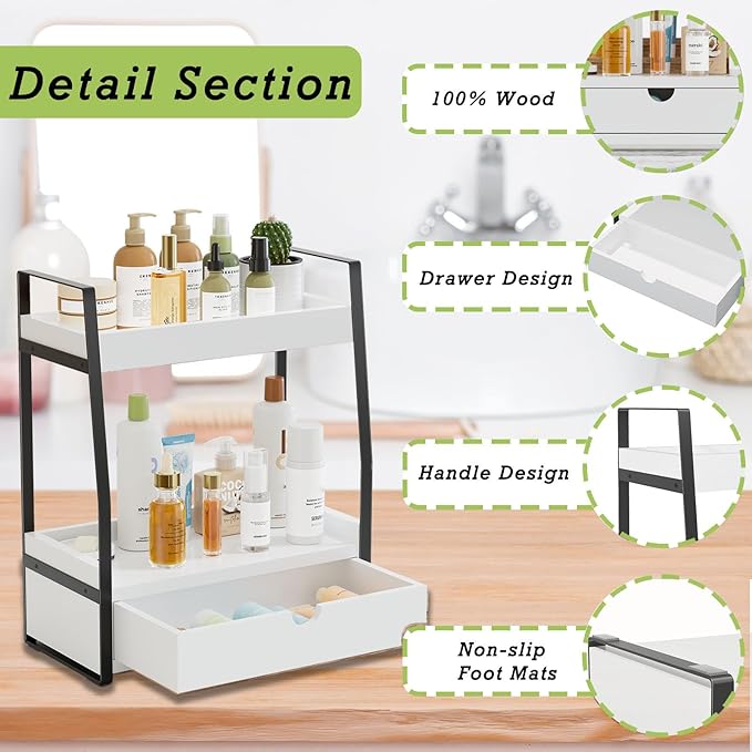2-Tier Bathroom Organizer Countertop, Bathroom Sink Organizer Countertop, Vanity, Counter Shelf, White