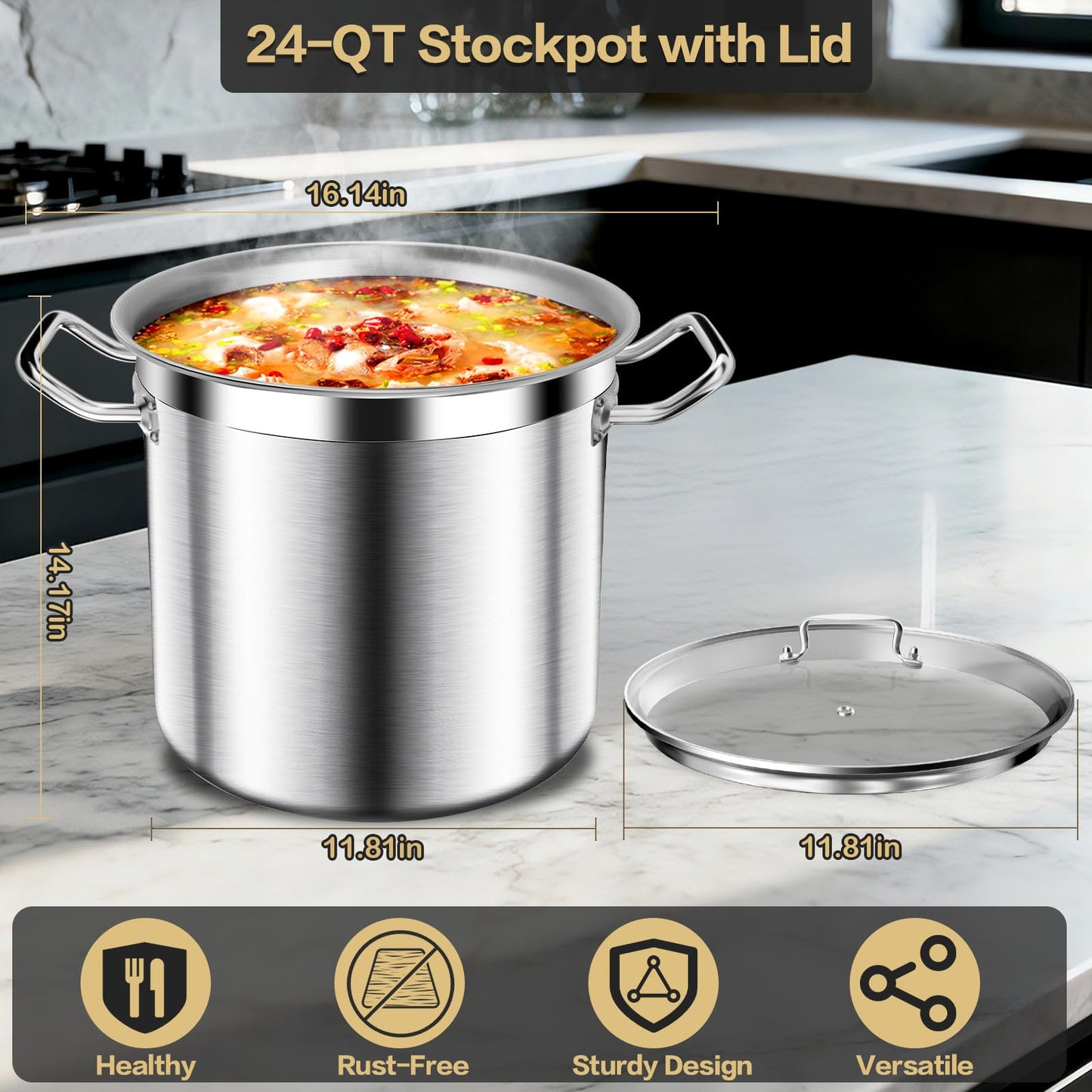 Large Stock Pot-20QT Stainless Steel Stockpot with Lid, Heavy Duty Tri-Ply Bottom Commercial Grade Stock Pot & Stockpots for Boiling Cooking Soup Stew Canning Cooking Pots,Big Stockpot, Deep Cookware