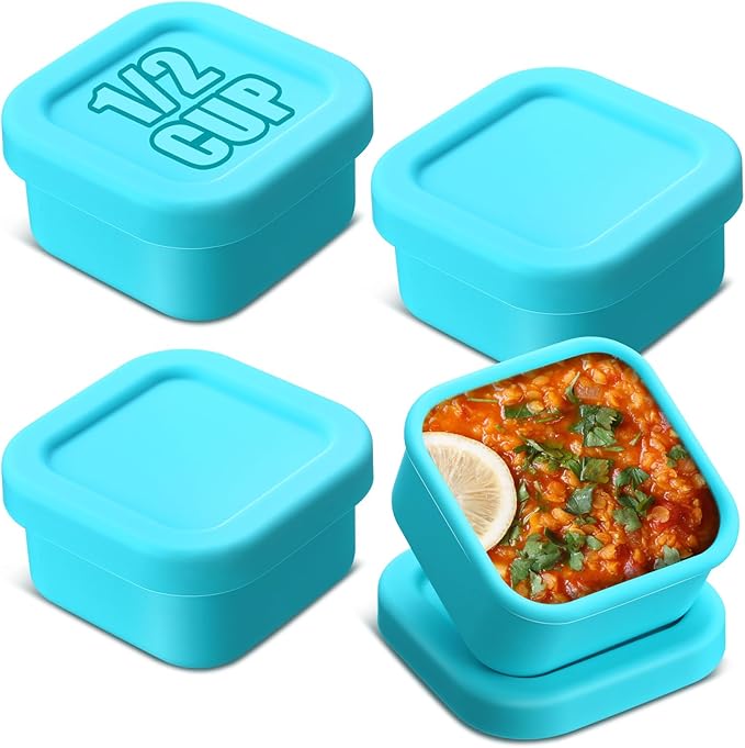 Nuogo 4 Pcs 3.5 Cup Silicone Freezer Trays with Lid Soup Containers, Blue