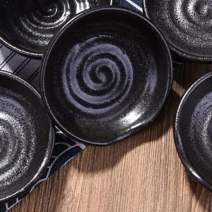 Swlthwen Black Porcelain Soy Sauce Dish Set of 5, Sushi Dishes